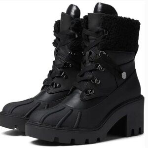 STEVE MADDEN BLACK NORTHERN WINTER BOOT - LUG SOLE COMBAT LACE-UP BOOT